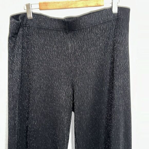 LOFT XL Black Silver Shimmery Metallic Ponte Knit Wide Leg Pull on Crop Pants - Picture 3 of 8